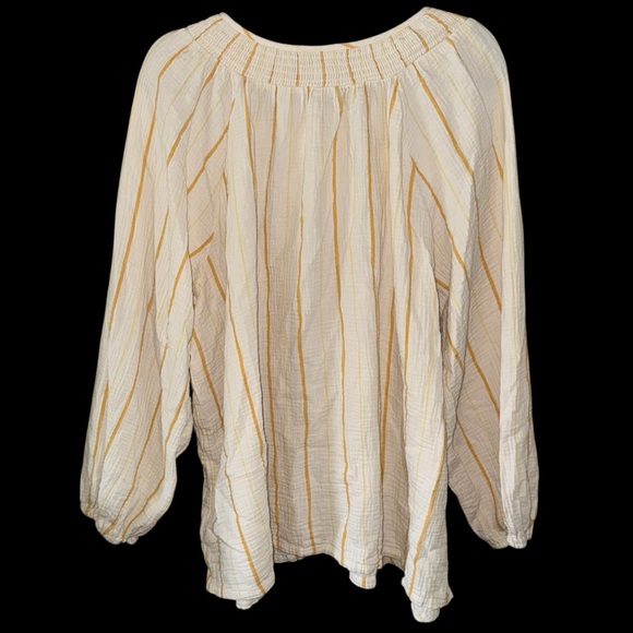 ⬇️Ava & Viv Cream & Yellow Striped Long Sleeve Button Down Top - Picture 5 of 7